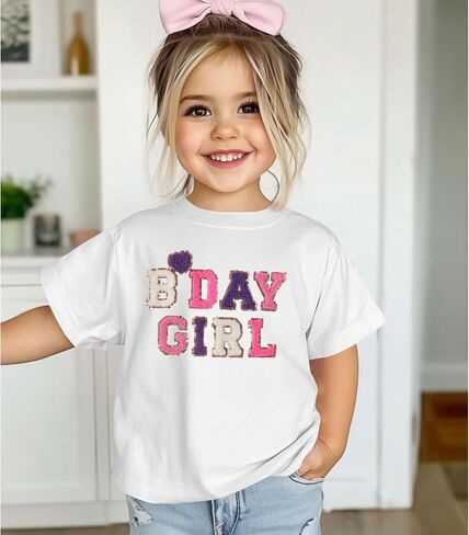 قميص عيد ميلاد فتاة طفل 2nd 3rd 4th 5th B-Day T Shirt ملابس عيد ميلاد Chenille Patch Short Sleeve Tee Tee in Kuwait