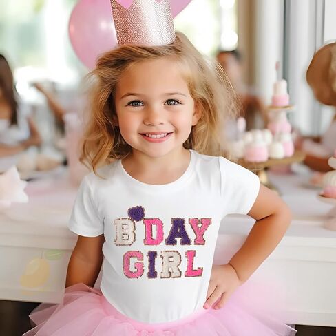 قميص عيد ميلاد فتاة طفل 2nd 3rd 4th 5th B-Day T Shirt ملابس عيد ميلاد Chenille Patch Short Sleeve Tee Tee in Kuwait