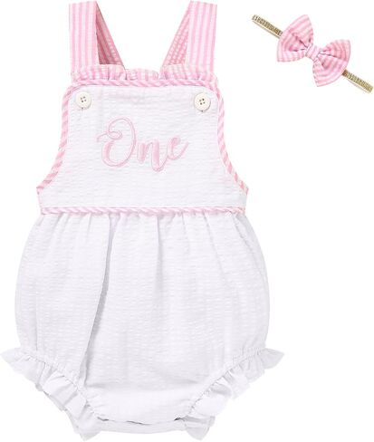Baby Girl 1st Birthday Clothes One Year Old Bubble Romper Infant Girl Cake Smash Outfit Sleeveless Bodysuit in Saudi Arabia