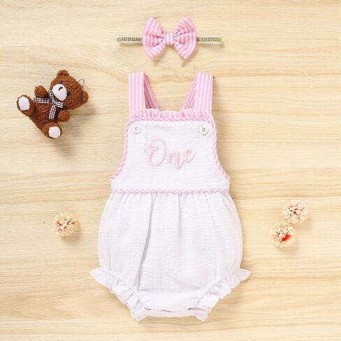 Baby Girl 1st Birthday Clothes One Year Old Bubble Romper Infant Girl Cake Smash Outfit Sleeveless Bodysuit in Saudi Arabia