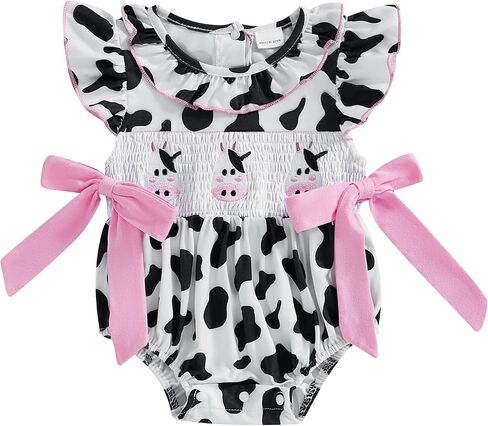 Kavousa Baby Girl Summer Outfit Cartoon Animals Cow Short Sleeve One-Piece Romper Jumpsuit Headband Set Newborn Clothes in Saudi Arabia