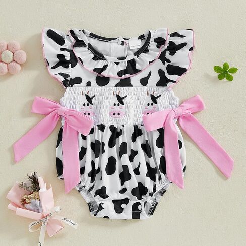 Kavousa Baby Girl Summer Outfit Cartoon Animals Cow Short Sleeve One-Piece Romper Jumpsuit Headband Set Newborn Clothes in Saudi Arabia