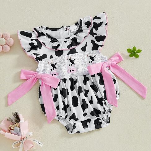 Kavousa Baby Girl Summer Outfit Cartoon Animals Cow Short Sleeve One-Piece Romper Jumpsuit Headband Set Newborn Clothes in Saudi Arabia
