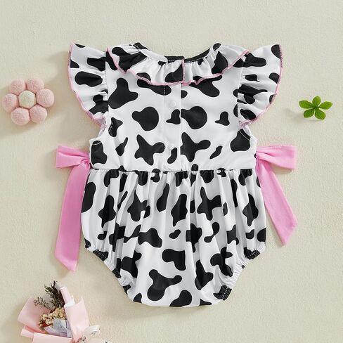 Kavousa Baby Girl Summer Outfit Cartoon Animals Cow Short Sleeve One-Piece Romper Jumpsuit Headband Set Newborn Clothes in Saudi Arabia