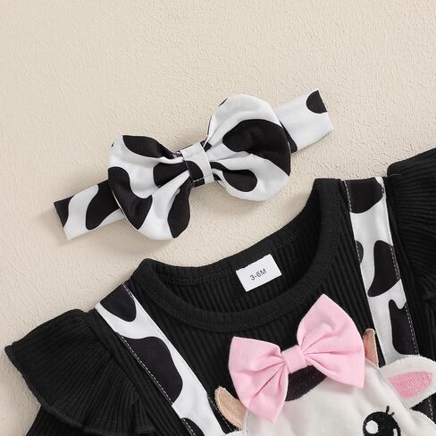 Baby Girl Summer Outfit Cartoon Animals Cow Short Sleeve One-Piece Romper Jumpsuit Headband Set Newborn Clothes in Kuwait