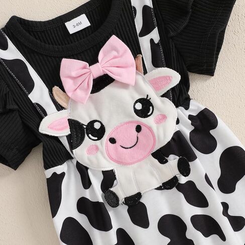 Baby Girl Summer Outfit Cartoon Animals Cow Short Sleeve One-Piece Romper Jumpsuit Headband Set Newborn Clothes in Kuwait