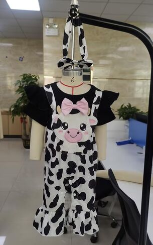 Baby Girl Summer Outfit Cartoon Animals Cow Short Sleeve One-Piece Romper Jumpsuit Headband Set Newborn Clothes in Kuwait