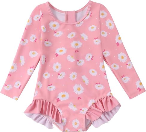 Valcatch Girl Swimsuit for Toddler Baby Girls UPF 50+ Long Sleeve Rash Guard One-Piece Swimwear with Zip Floral Bathing Suit in Saudi Arabia