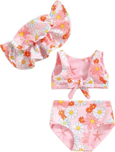 Baby Girls Swimsuit Floral Daisy Two Piece Girls Bathing Suit Sleeveless Tank Bottom Toddler Swimsuit Summer Beach Wear in Kuwait