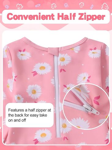 Valcatch Girl Swimsuit for Toddler Baby Girls UPF 50+ Long Sleeve Rash Guard One-Piece Swimwear with Zip Floral Bathing Suit in Saudi Arabia