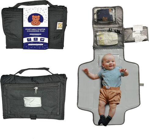 Portable Diaper Changing Pad for Baby, Travel Changing Pad with Baby Wipes Pocket, Gift for babyshower, Newborn Boys & Girls (Grey) in Kuwait