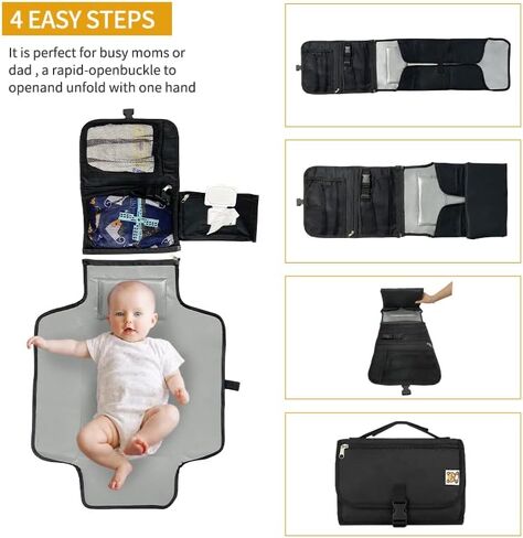 Portable Diaper Changing Pad for Baby, Travel Changing Pad with Baby Wipes Pocket, Gift for babyshower, Newborn Boys & Girls (Grey) in Kuwait