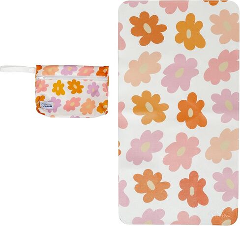 Vegan Leather Changing Mat with Reusable Waterproof Wet Bag - Non-Toxic, Portable Diaper Pad That Folds and Wipes Clean (16 x 30 Inches) (Floral) in Kuwait