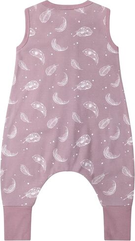 Owlivia 1.0 Tog 100% Organic Cotton Baby Sleeping Bag with Feet Toddler sleep sack with Legs Sleeveless Wearable Blanket(1.0tog Mauve Feather,2 Years-80) in Saudi Arabia