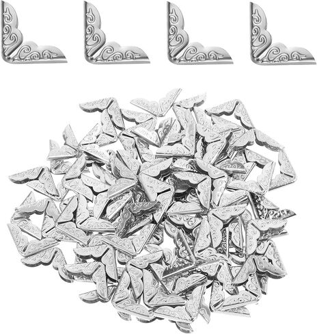 100 PCS Metal Book Corner Protectors, Silver Iron Guard Edge Cover Vintage Book Corner Covers Decorative Sturdy Triangle Decorative Trim for Photo Album Notebook Scrapbook Menu File Folder in Saudi Arabia