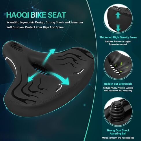 HAOQI Oversized Bike Seat,Soft Wide Bicycle Seat with Memory Foam, Comfortable Road&Mountain Bike Saddle for Most Peloton/Exercise/Stationary Bikes in Saudi Arabia