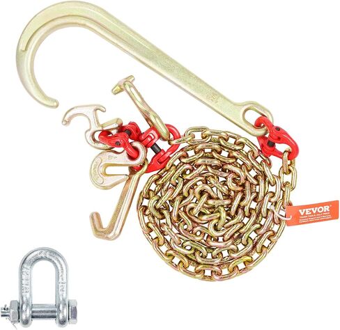 سلسلة لجام VEVOR G80 V، لجام سلسلة سحب 5/16 بوصة × 3 بوصات مع خطافات R، وخطافات T، وخطافات J وخطافات انتزاع، لجام سلسلة سحب النقل مع حمل عمل آمن 10800 رطل لاستعادة هادم الشاحنة المسطحة in Saudi Arabia