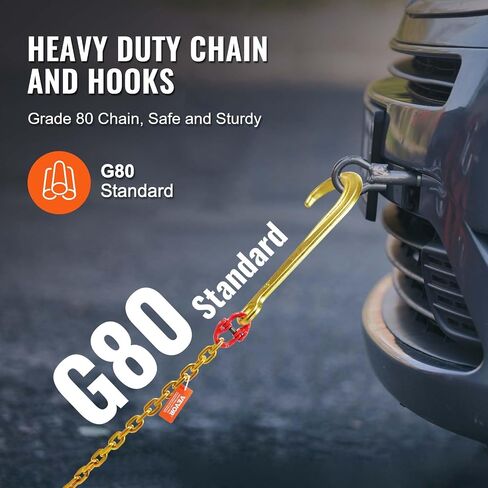 سلسلة لجام VEVOR G80 V، لجام سلسلة سحب 5/16 بوصة × 3 بوصات مع خطافات R، وخطافات T، وخطافات J وخطافات انتزاع، لجام سلسلة سحب النقل مع حمل عمل آمن 10800 رطل لاستعادة هادم الشاحنة المسطحة in Saudi Arabia