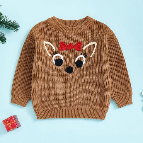 Aopwsrlyi Toddler Baby Girl Boy Christmas Outfit Long Sleeve Reindeer Elk Embroidery Knit Sweater Fall Winter Xmas Clothes in Saudi Arabia