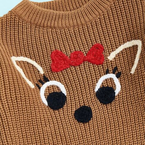 Aopwsrlyi Toddler Baby Girl Boy Christmas Outfit Long Sleeve Reindeer Elk Embroidery Knit Sweater Fall Winter Xmas Clothes in Saudi Arabia