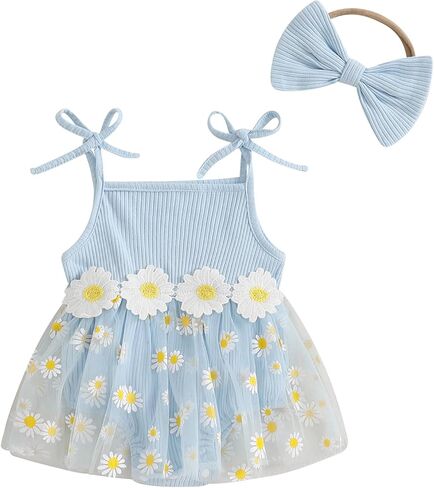 طفلة ملابس الملابس ديزي مضلعة بود ، فستان رومبير فستان الصيف للبنات حديثي الولادة 3 6 9 12 18 شهرًا in Kuwait