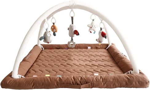 Play Gym with 5 Sensory Toys, Thick & Plush Playmat for Floor, Tummy Time Mat, Convertible Stage-Based Development from Baby to Toddler (GoldenBrown) in Saudi Arabia