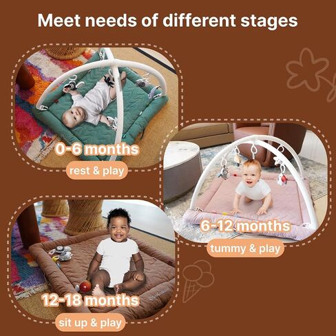 Play Gym with 5 Sensory Toys, Thick & Plush Playmat for Floor, Tummy Time Mat, Convertible Stage-Based Development from Baby to Toddler (GoldenBrown) in Saudi Arabia