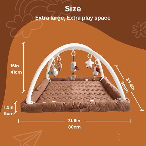 Play Gym with 5 Sensory Toys, Thick & Plush Playmat for Floor, Tummy Time Mat, Convertible Stage-Based Development from Baby to Toddler (GoldenBrown) in Saudi Arabia