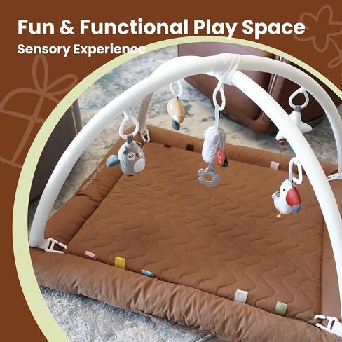Play Gym with 5 Sensory Toys, Thick & Plush Playmat for Floor, Tummy Time Mat, Convertible Stage-Based Development from Baby to Toddler (GoldenBrown) in Saudi Arabia