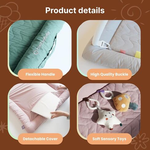 Play Gym with 5 Sensory Toys, Thick & Plush Playmat for Floor, Tummy Time Mat, Convertible Stage-Based Development from Baby to Toddler (GoldenBrown) in Saudi Arabia