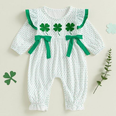 Newborn Baby Girl Valentines Outfit Heart Ruffle Bow Long Sleeve St Patricks Easter Romper Bodysuit in Kuwait