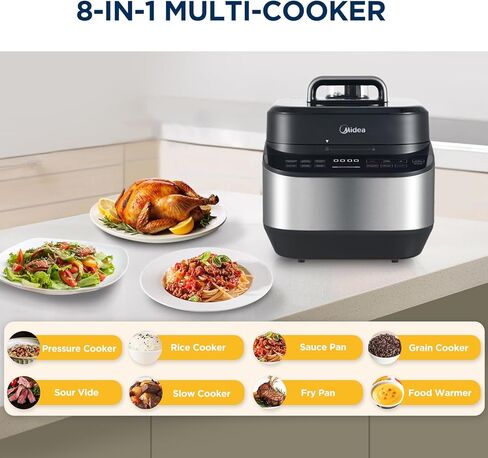 Midea 12-in-1 Electric Pressure Cooker, 6 Quarts, 12 Presets, Multi-Functional Programmable Slow Cooker, Rice Cooker, Steamer, Sauté Pan, Yogurt Maker, and More, Stainless Steel in Kuwait