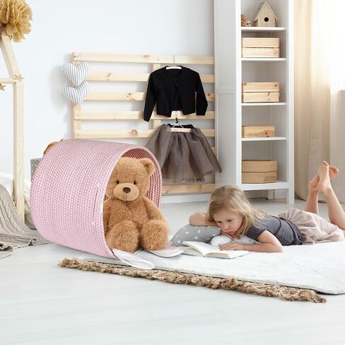 Cotton Rope Basket 15"x15"x18" Large Storage Basket Bin Foldable Laundry Basket Clothes Hamper with Handle Cute Bunny Ears Organizer Woven Storage Baskets for Living Room, 52L, Pink in Kuwait