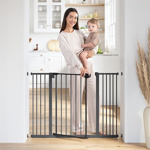 Comfy Cubs Baby Safety Gate with 3 Extensions - Adjustable 42" x 1.9" x 30" Q195 Steel Doorway Barrier - Powder-Coated Finish for Stairs and Doorways - Walk-Through Design Pet Gate - White in Kuwait