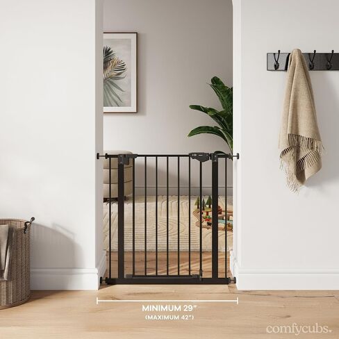 Comfy Cubs Baby Safety Gate with 3 Extensions - Adjustable 42" x 1.9" x 30" Q195 Steel Doorway Barrier - Powder-Coated Finish for Stairs and Doorways - Walk-Through Design Pet Gate - White in Kuwait