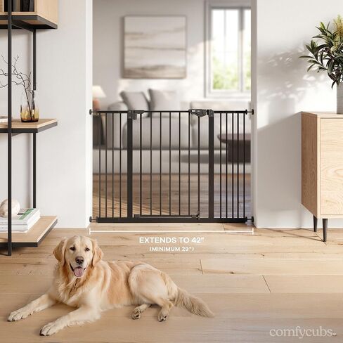 Comfy Cubs Baby Safety Gate with 3 Extensions - Adjustable 42" x 1.9" x 30" Q195 Steel Doorway Barrier - Powder-Coated Finish for Stairs and Doorways - Walk-Through Design Pet Gate - White in Kuwait