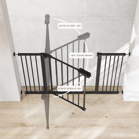 Comfy Cubs Baby Safety Gate with 3 Extensions - Adjustable 42" x 1.9" x 30" Q195 Steel Doorway Barrier - Powder-Coated Finish for Stairs and Doorways - Walk-Through Design Pet Gate - White in Kuwait