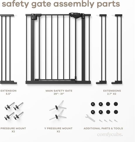 Comfy Cubs Baby Safety Gate with 3 Extensions - Adjustable 42" x 1.9" x 30" Q195 Steel Doorway Barrier - Powder-Coated Finish for Stairs and Doorways - Walk-Through Design Pet Gate - White in Kuwait