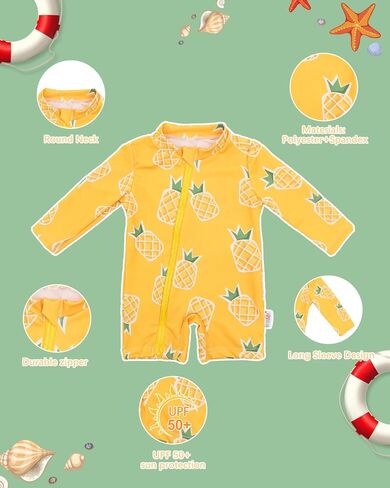 ALVABABY Long Sleeve Baby/Toddler Boy Girl Rash Guard Sets, UPF 50+ Sun Protection One Piece Zipper Bathing Suit Swimsuit in Kuwait