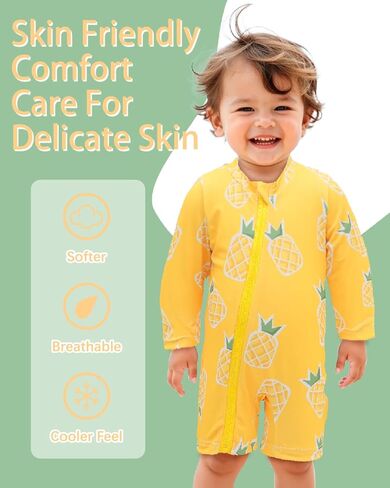 ALVABABY Long Sleeve Baby/Toddler Boy Girl Rash Guard Sets, UPF 50+ Sun Protection One Piece Zipper Bathing Suit Swimsuit in Kuwait