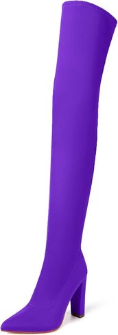 Thigh High Boots for Women Chunky High Heel Over The Knee Boots Stretch Pointed Toe GO GO Knee High Boot in Saudi Arabia