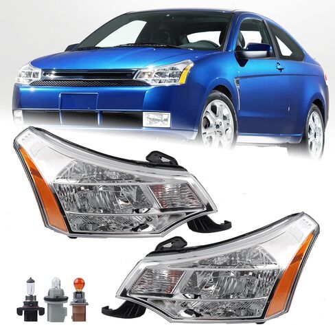 A Pair Headlight Compatible for 2008-2011 Ford Focus S/SE/SES/SEL Chrome Housing with Amber Reflector Headlamp Assembly Left Driver&Right Passenger 8S4Z13008F FO2502244 8S4Z13008E FO2503244 in Saudi Arabia