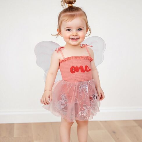 Dcohmch Fairy 1st Birthday Girl Outfit Tie-up Tull Romper Dress with Butterfly Wings Cake Smash Photo Shoot Clothes in Kuwait