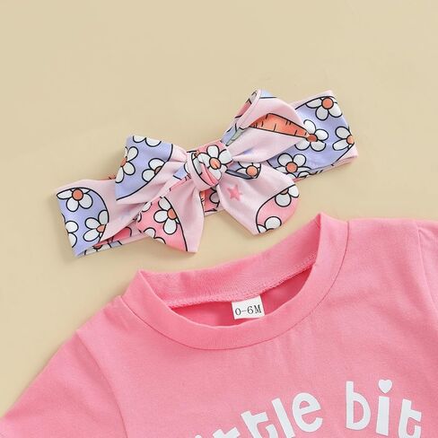 Hekkomird Baby Girl Easter Outfits Cute Letter Short Sleeve T-Shirt Top Bunny Shorts Bow Headband Infant Summer Clothes in Saudi Arabia