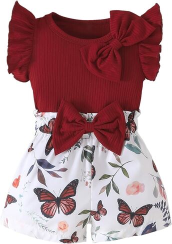 SUREPOCH Toddler Baby Girl Clothes Summer Outfits Ruffled Knit Sleeveless Top Cute Shorts Set Perfect Gifts for Baby Girls in Saudi Arabia