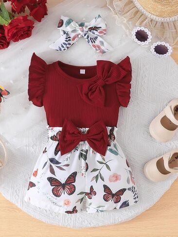 SUREPOCH Toddler Baby Girl Clothes Summer Outfits Ruffled Knit Sleeveless Top Cute Shorts Set Perfect Gifts for Baby Girls in Saudi Arabia