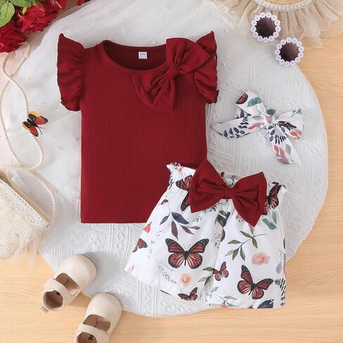 SUREPOCH Toddler Baby Girl Clothes Summer Outfits Ruffled Knit Sleeveless Top Cute Shorts Set Perfect Gifts for Baby Girls in Saudi Arabia