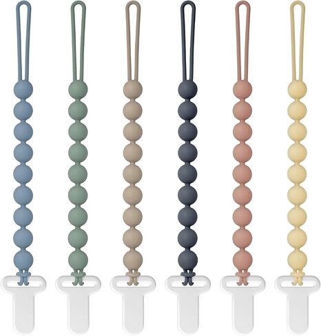 Pacifier Clips, 6-Pack Silicone Pacifier Holder Clip with Stylish Round Design, 100% Food Grade Silicone, Safe Essentials for Newborns Baby Boys and Girls in Saudi Arabia