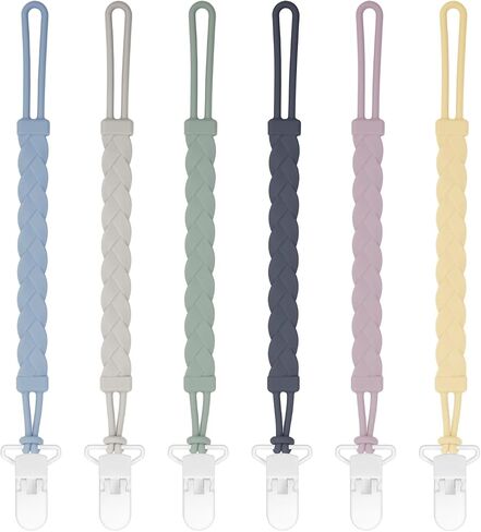 Pacifier Clips, 6-Pack Silicone Pacifier Holder Clip with Stylish Round Design, 100% Food Grade Silicone, Safe Essentials for Newborns Baby Boys and Girls in Saudi Arabia