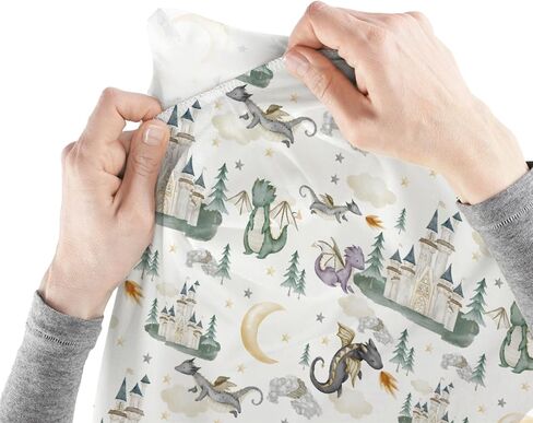 Baby Boy Girl Standard Crib Sheet Covers Dragon Tale Castle, Watercolor Green Moon Cloud Star Tree Snug Fitted Toddler Mattress Sheet, Soft Stretchy Breathable Kid Nursery Bed Decor Gift 52x28 in Kuwait